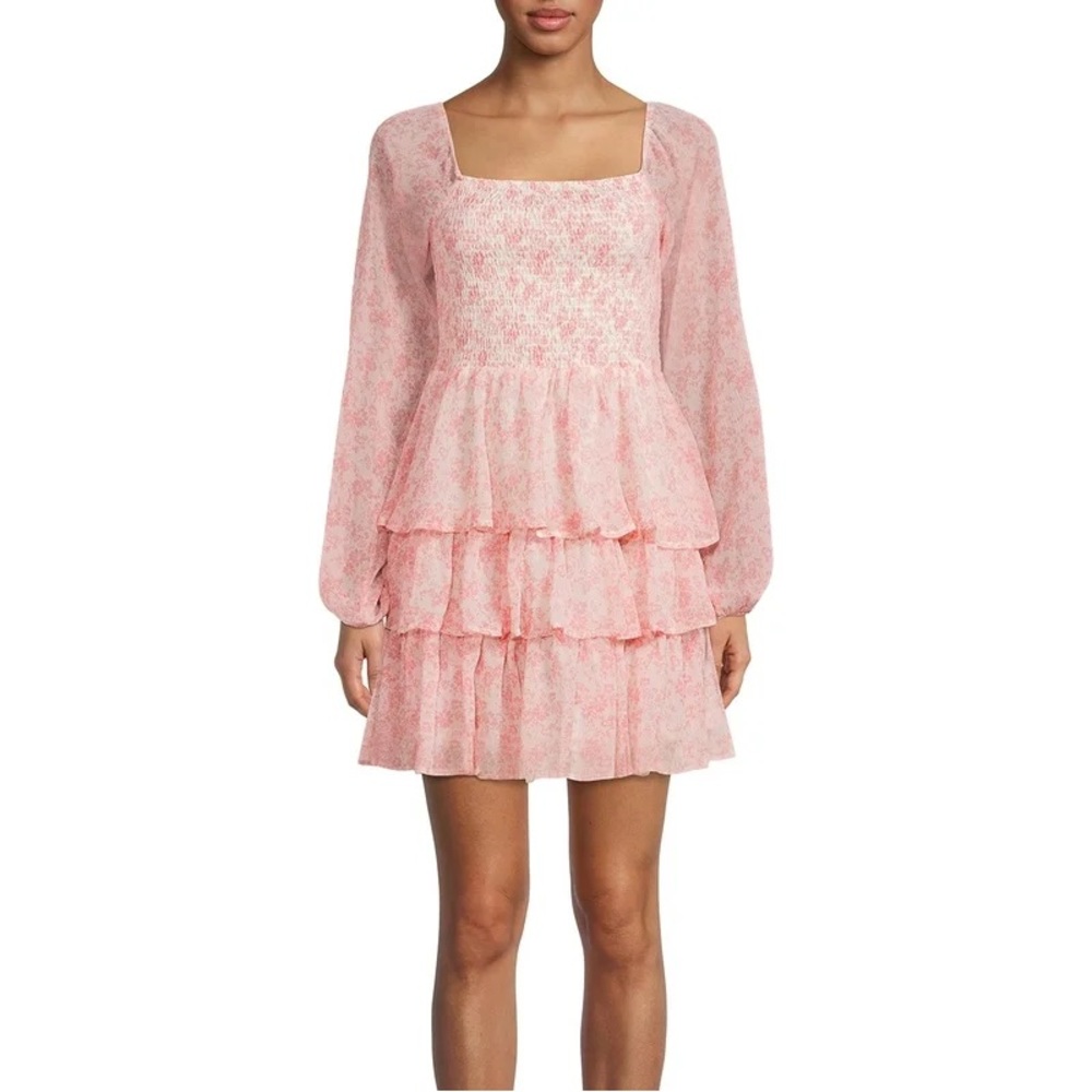 Madden NYC pink floral triple ruffle smocked peasant dress • size XXL